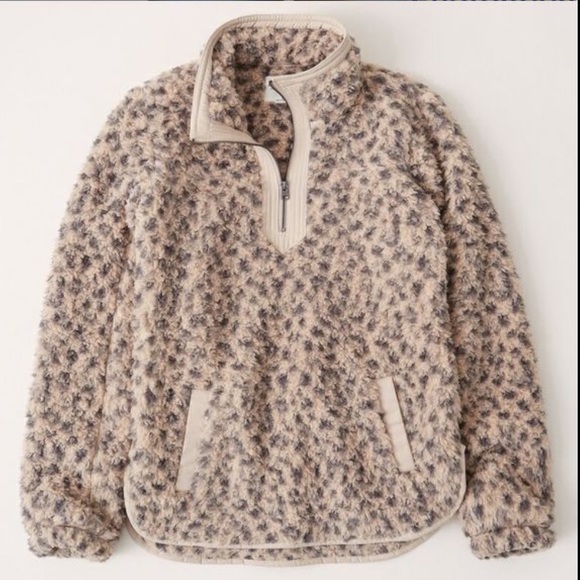 Abercrombie & Fitch Sweaters - Abercrombie Leopard Sherpa Half-Zip Sweatshirt Pullover